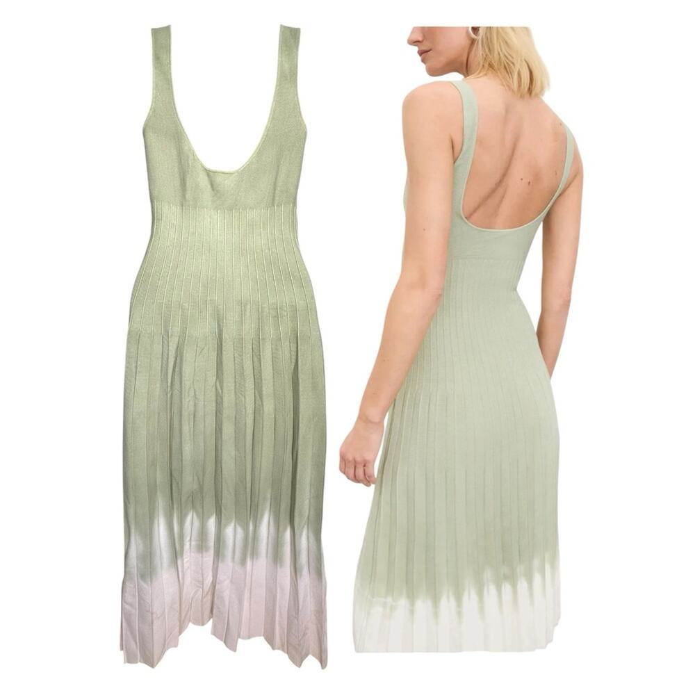 Staud knitted Tie Dye Ellison Pleated pale jade ombré dress size Large - Picture 2 of 10